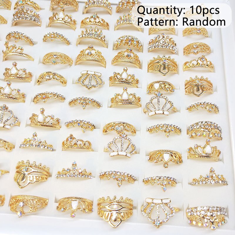 10 unids/lote amor niños lindo dulce de anillos flor Animal accesorios de joyería de niño niña anillos de dedo: D-Gold Color-10Pcs
