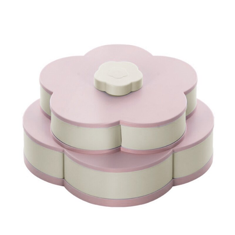 Caja giratoria en forma de pétalo para golosinas, bandeja para dulces, caja de almacenamiento para alimentos, cajas de almacenamiento para dulces, organizador de fruta para alimentos, cajas ecológicas: Double layer pink