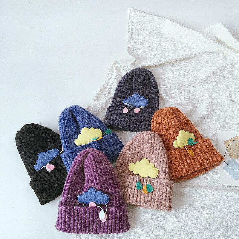 Herfst winter baby mutsen kinderen jongens meisjes mooie wolken gebreide muts effen kleur warme mutsen