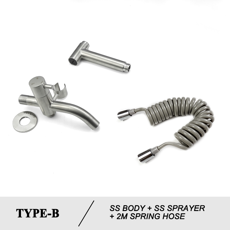 Stainless Steel Toilet Hand Held Bidet Faucet Sprayer Bidet Set Sprayer Toilet Spray Bathroom Self Cleaning Shower Shattaf Tap: B Set with PVC Hose