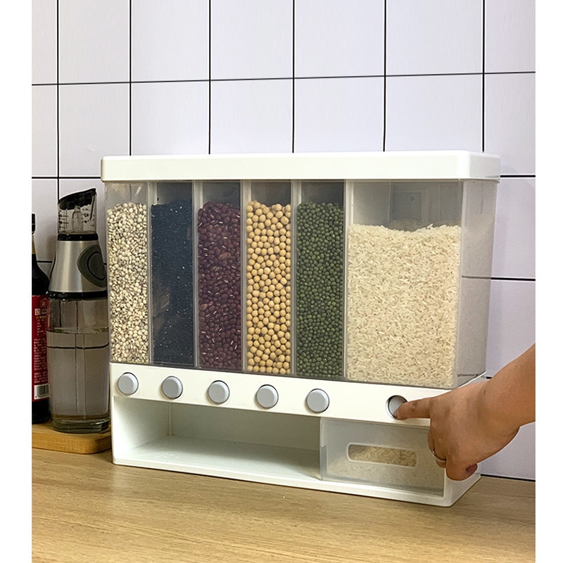 Veggmontert presse frokostblanding dispenser ris sjokoladebønner dispenser kjøkken lagring organisere sel tank tørr matte container