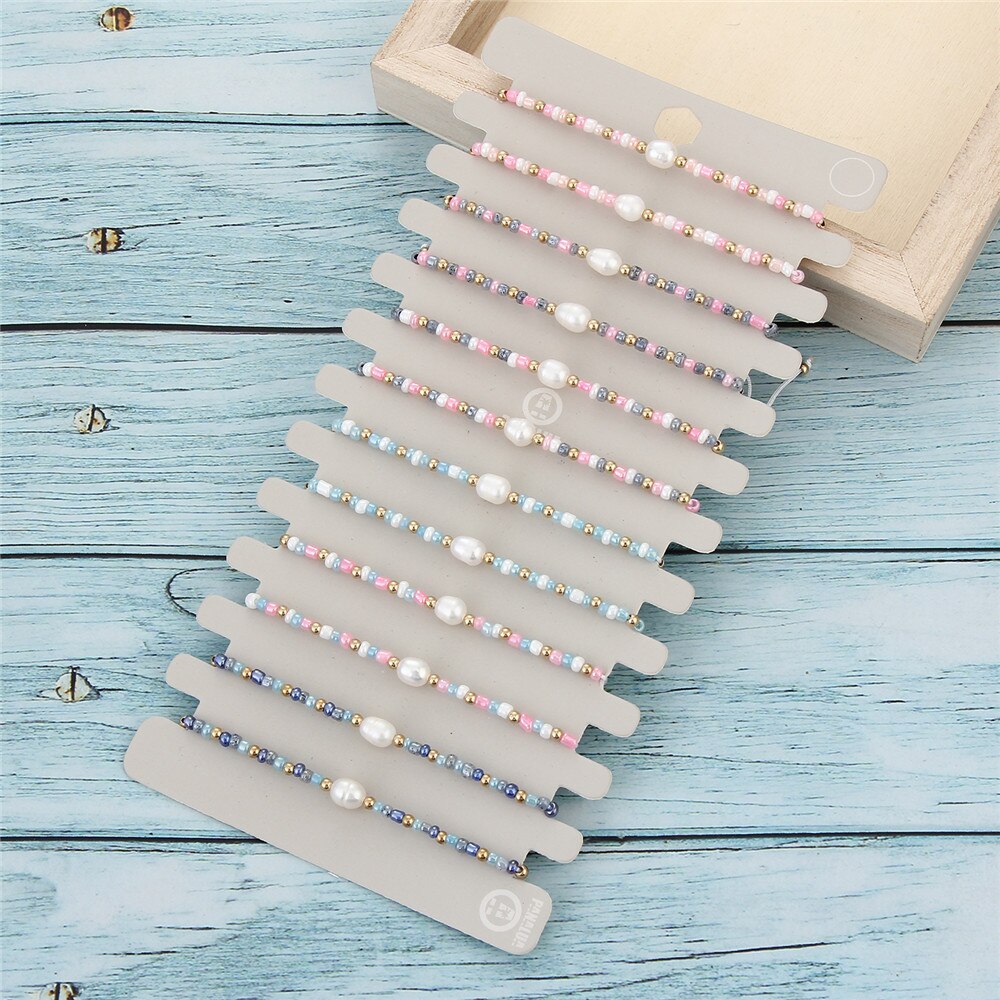 12 Stks/set Roze Blauw Witte Parel Armband Prachtige Onregelmatige Imitatie Parel Sieraden Handgemaakte Kralen Armbanden Voor Vrouwen