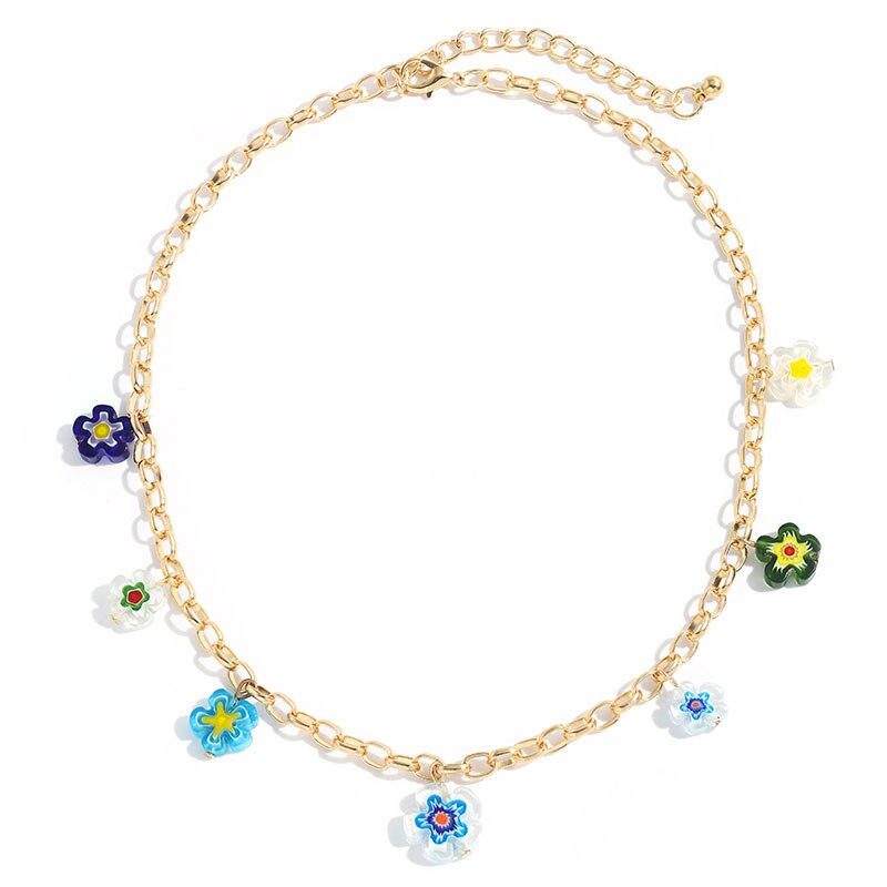 HUANZHI Korea Sweet Metal Chain Transparent Colorful Beaded Irregular Flowers Pearl Necklace for Women Party Jewelry: 3