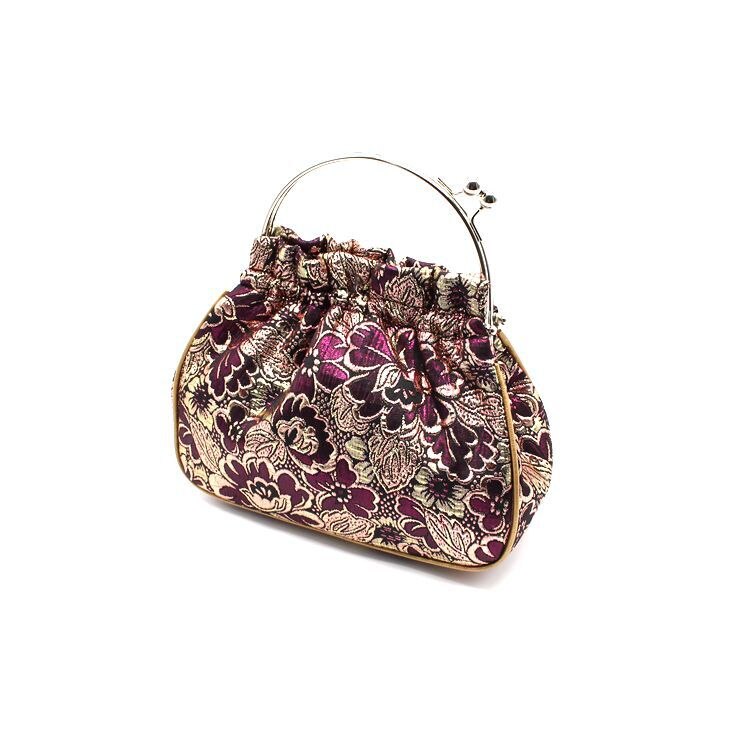 Alasir Damask Wallet Ladies Clip Silk Bag Chinese Style Cheongsam Handbags Women Evening Clutches Handmade Vintage Bucket Bag: dark purple