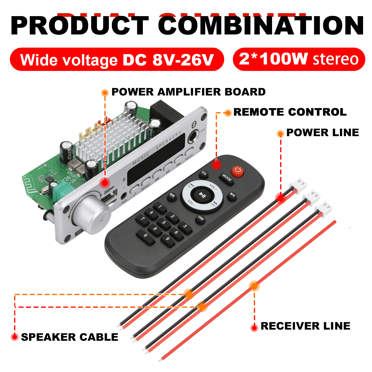 NEUE 200W Verstärker Bluetooth DIY MP3 WAV Decoder Board DC 12V 100W Drahtlose Auto USB MP3 Player TF Karte Slot USB FM mit Mikrofon: WHITE