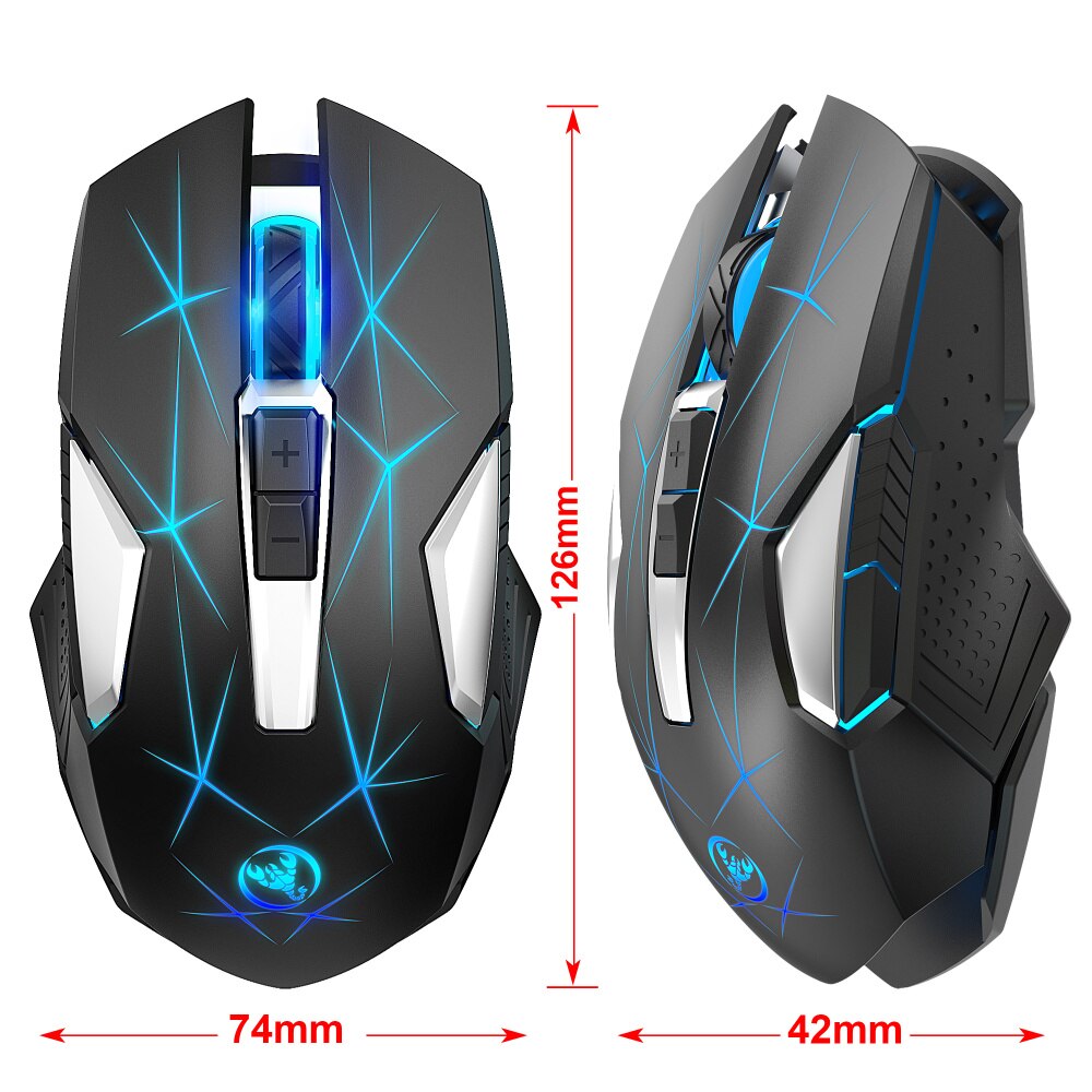 HXSJ T300 2.4G Luminous Wireless Mouse Built-in 600mAh Battery Rechargeable 2400DPI Adjustable Game Office Suitable