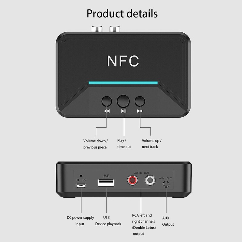 3.5mm Nfc Bluetooth o Receiver Adapter Wireless Bluetooth Dongle Stereo Receiver