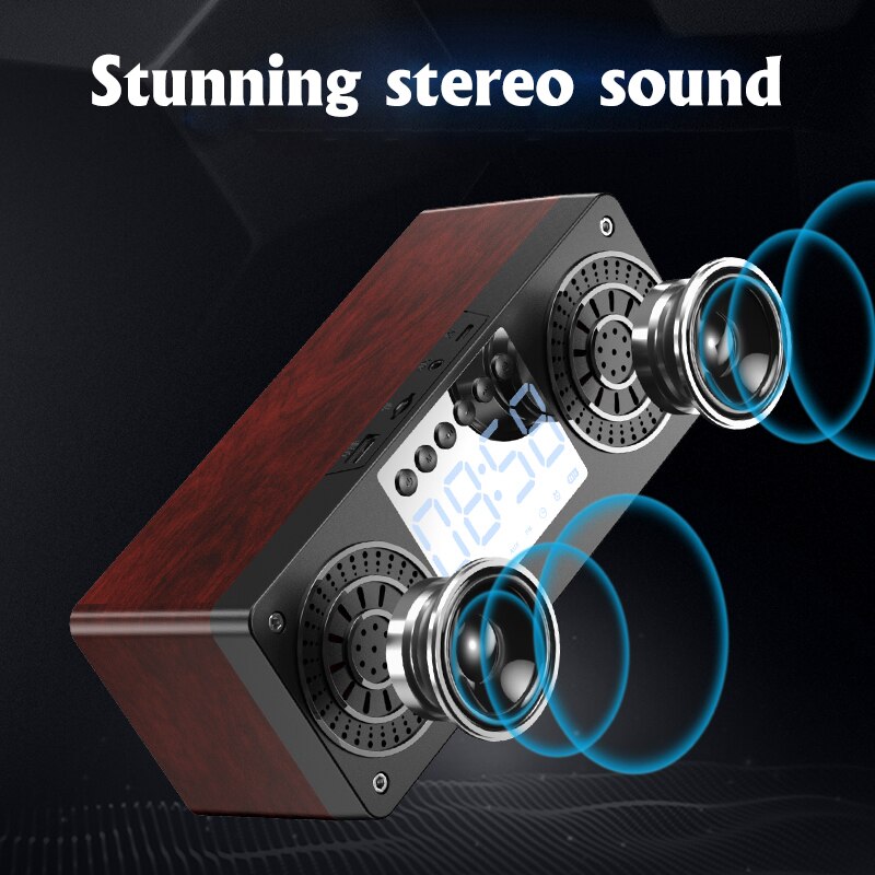 Houten Bluetooth Speaker Draagbare Draadloze Luidsprekers Bass Stereo Subwoofer Met Handsfree Tf Card Aux MP3 Fm Speler Wekker