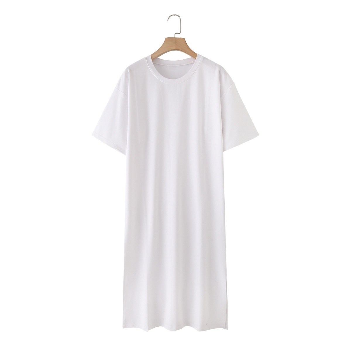 UNIZERA Summer Women's Lazy Simple Short-sleeved Round Neck T-shirt Dress Versatile Loose Slit Long Skirt: S / WHITE