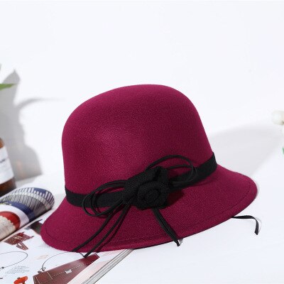 Filt imitation uld vinter efterår kvinder damer fedoras top jazz hat enkel ensfarvet bowler hatte runde kasketter: 2