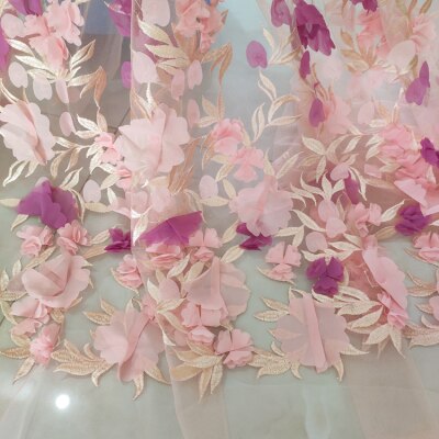 Three-dimensional Colorful Chiffon Flower Mesh Embroidery Fabric For Skirt Wedding Dress Fabric: 01