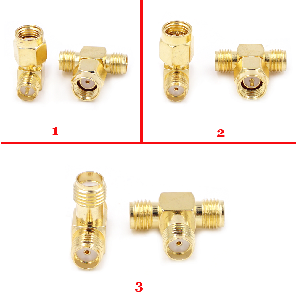 Connecteur Coaxial RF Type T SMA mâle vers 2 doubles SMA femelles, séparateur 3 voies, convertisseur d'antenne en laiton plaqué or