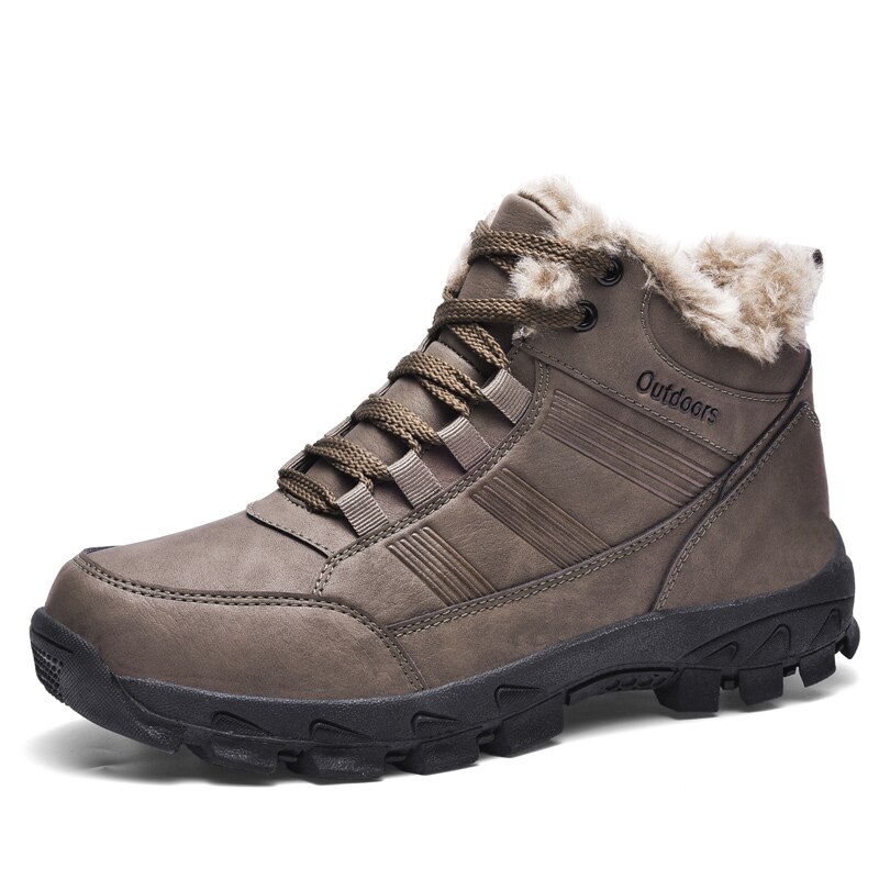 Leren heren laarzen winter met bont super warme sneeuwlaarzen heren winter werk casual schoenen sneakers hoge rubberen enkellaarsjes heren: Bruin / 44