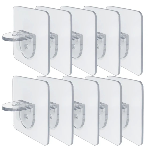 10pcs Adhesive Shelf Support Pegs Shelf Support Adhesive Pegs Closet Cabinet Shelf Support Clips Wall Hangers Strong Holders: black