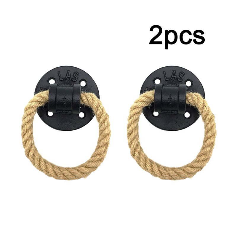 2Pcs Cabinet Pulls Hemp Rope Hanging Pull Ring Buckle Wall Mount Wooden Door Retro Iron for Home Drawer Dresser Furniture Handle
