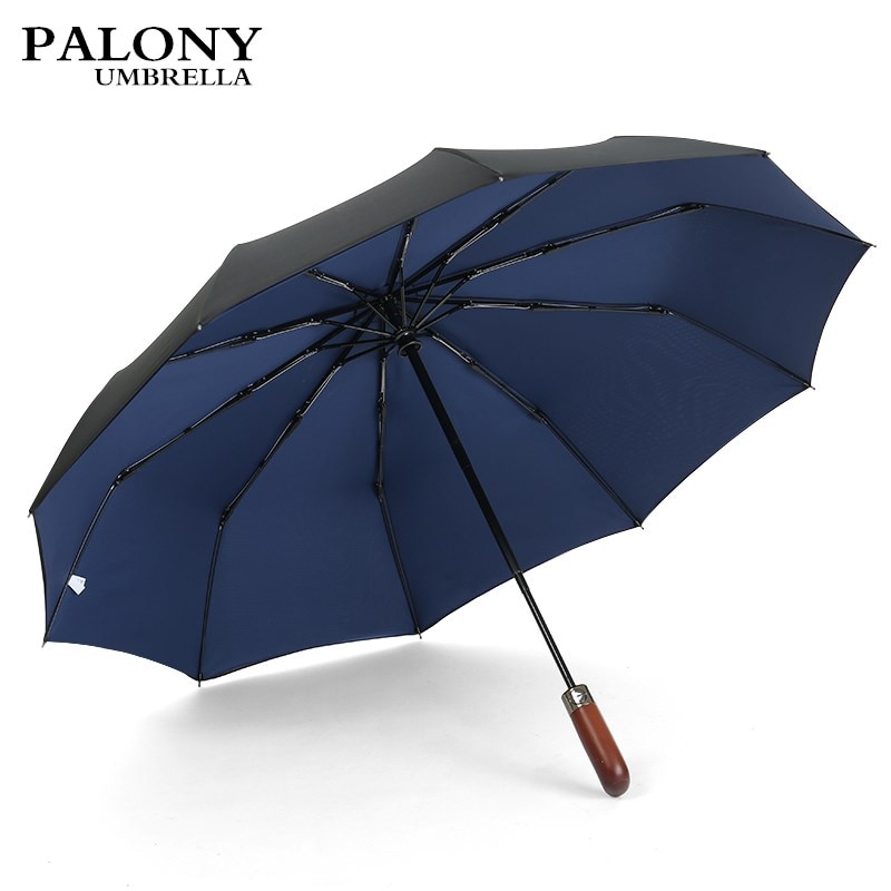 PALONY Three-folding Automatic Long Straight Handle Rainproof 8 Colours Outdoor Women Men 10 Ribs Windproof Structure
