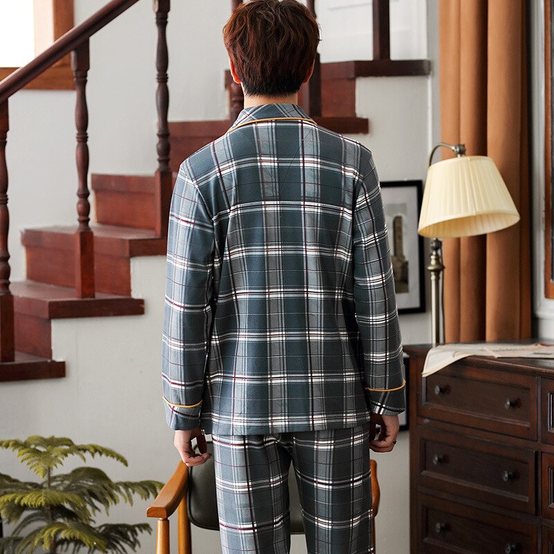 Herre pyjamas strikket bomuld efterårspyjamas herre langærmede bukser pyjamas cardigan herre hjemmeservice