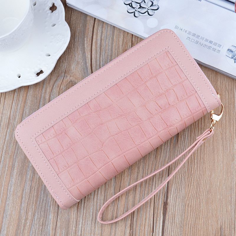 Nueva cartera larga de para mujer, bolso de mano con de cocodrilo y cremallera, Cartera de piel suave de gran capacidad, bolso para teléfono móvil