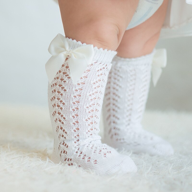 Nette Sommer Baby Socken Mit Bogen Atmungsaktive Baumwolle Mesh Baby Mädchen Knie Hohe Socken Einfarbig Kleinkind 1-3Y