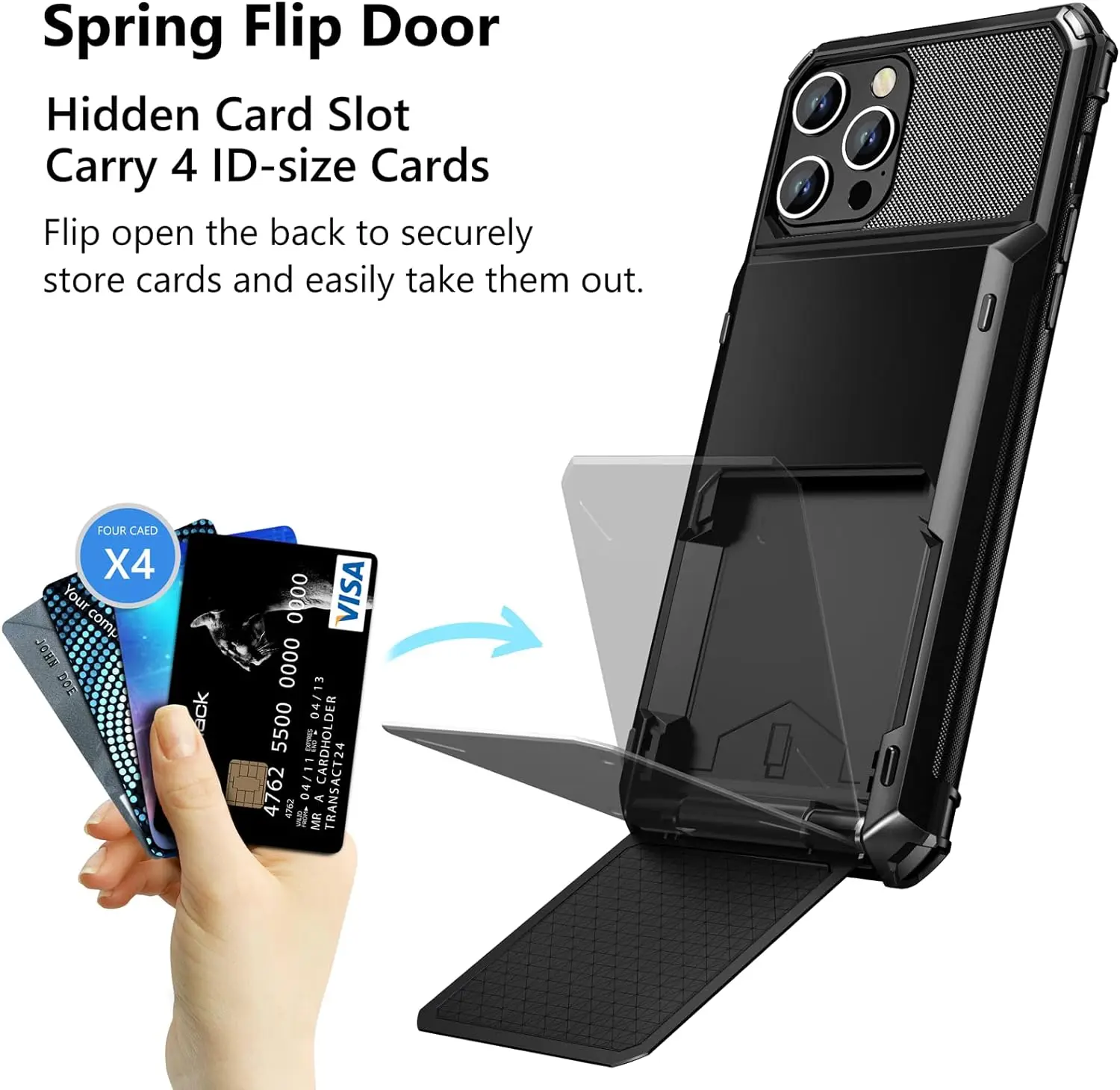 Card Holder Case For iPhone 15 Pro Max 15 Plus 15 14 Pro 13 12 11 Heavy Duty Wallet Hidden Flip Slot Protective Hard Back Cover
