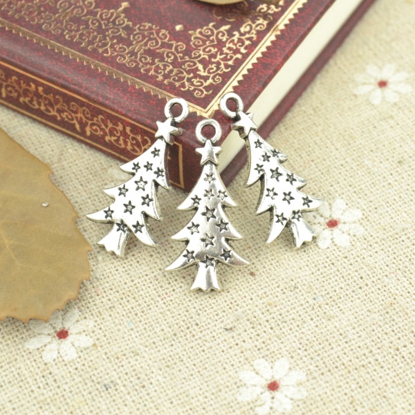 25 stk legering tibetansk sølvbelagt juletræ charms vedhæng til smykker, der gør diy håndlavet håndværk 28*14mm 21108