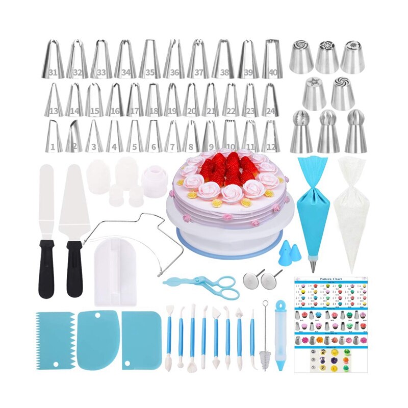Cake Decorating Supplies Kit,170 PCS Baking Supplies Set with Icing Piping Tips &amp; Russian Nozzles with Pattern Chart, Rota