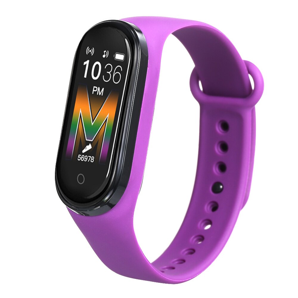 M5 intelligent armbånd bt telefon fitness ur hjertefrekvens blodtryksmåler vandtæt (lilla) fitness udstyr til gym: Lilla