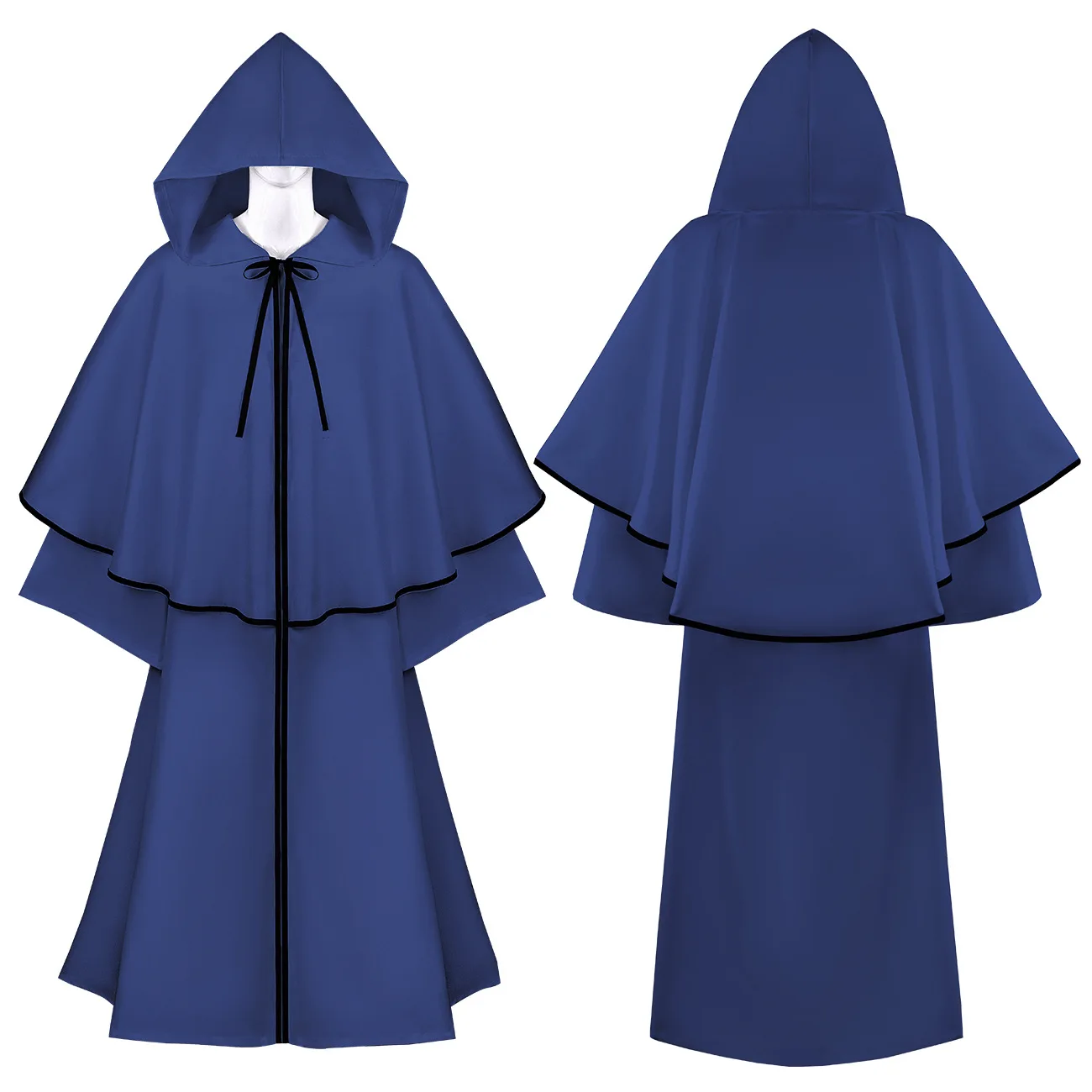 Mantello da monaco medievale di Halloween Mantello da prete rinascimentale Costume da gioco di ruolo Abito da mago Mantello Abito Mantello Costume da prestazione Nuovo: M / Blu