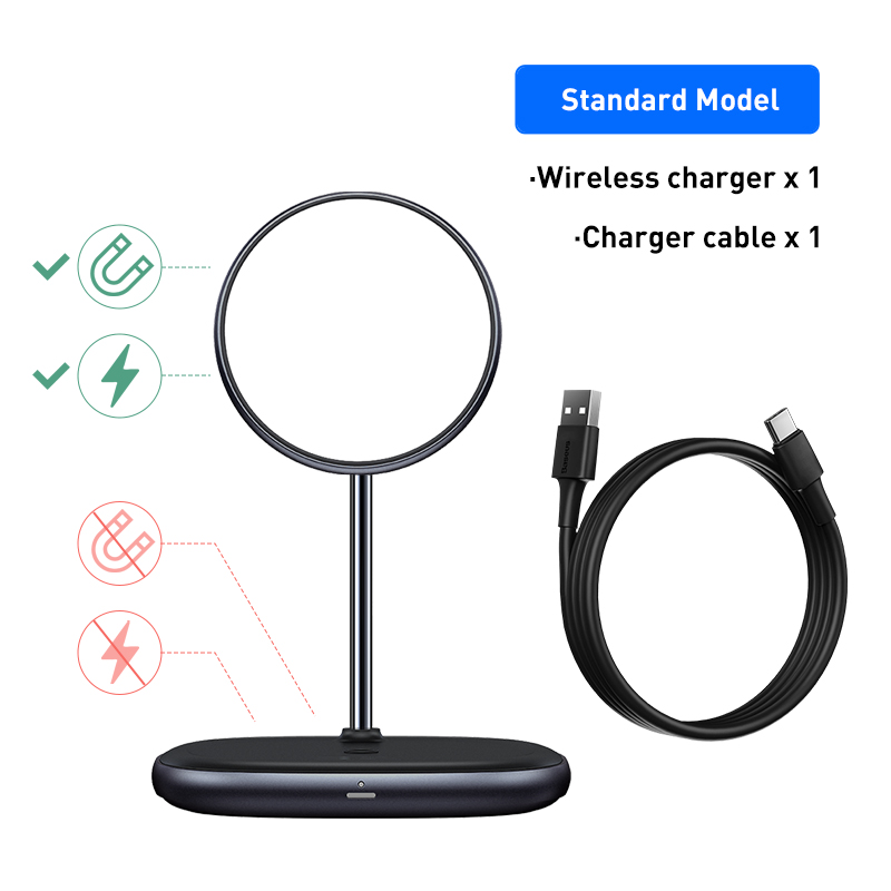 Caricabatterie Wireless da tavolo magnetico Baseus per iPhone 12 serie 13 supporto da tavolo supporto per telefono caricabatterie Wireless da 10W: Standard model black