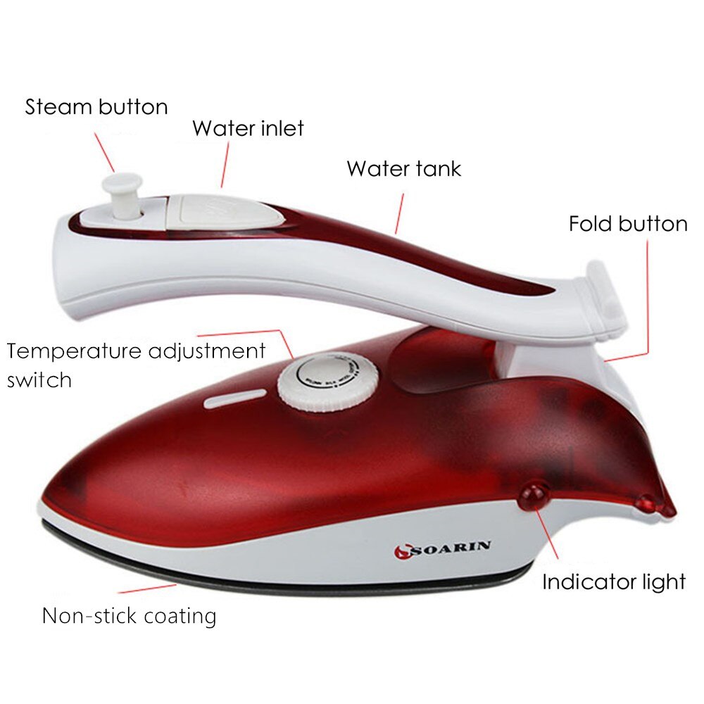 Mini ferro a vapor dobrável, mini ferro de mão portátil multifuncional ajustável 220v para roupas e viagem