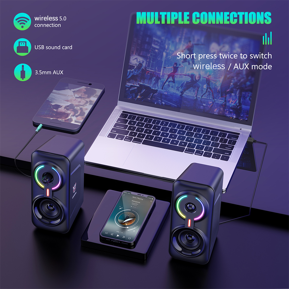 ONIKUMA L6 Tragbare Gaming Wired Lautsprecher Bluetooth-Kompatibel Stereo LED Subwoofer Computer Laptop 3,5mm Jack lautsprecher box