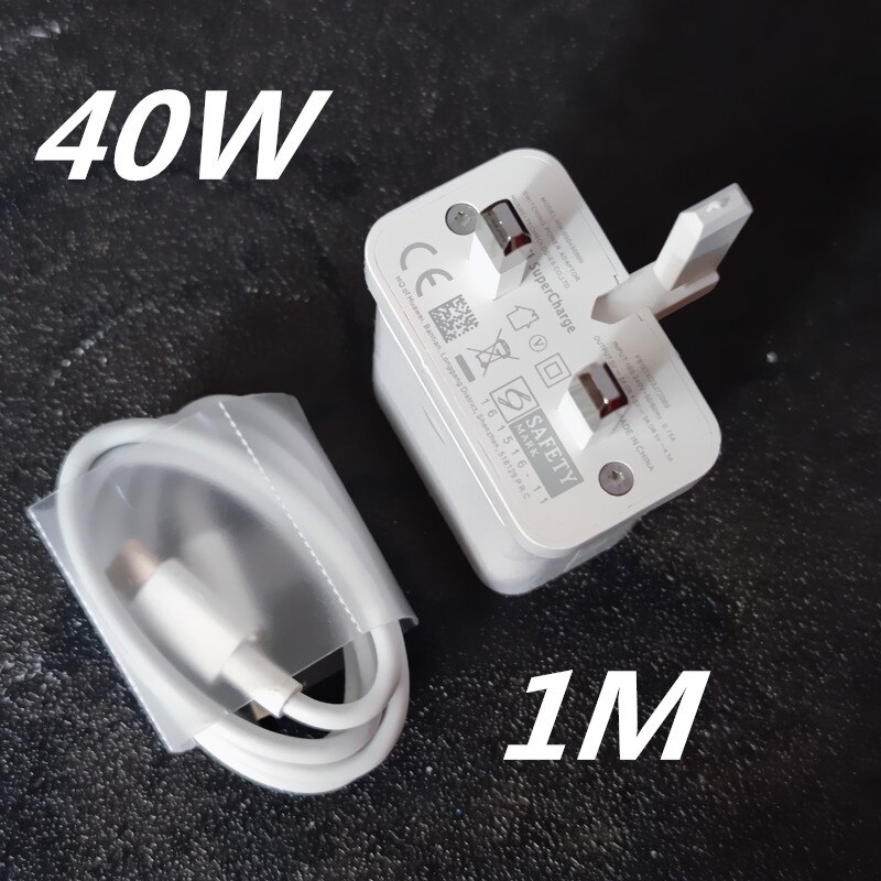 Original Huawei 40W Aufzurüsten USB Schnelle Ladegerät 10V 4A Adapter 5A Typ C Kabel für Honor 10 Magie p20 P30 pro p40 pro mate 30: UK 1M cable