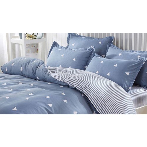 Eponj Home Easily Ironed Duvet cover set Double Personality Triangle Blue Smooth Fabric Double-Sided Use