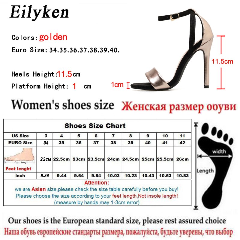 Eilyken Mode Enkel Gesp Sandalen Vrouwen Sexy Open Teen Klassiekers Pu Schoenen Vrouwelijke Hoge Hakken Gouden Partij Schoenen