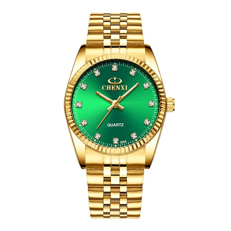 Chenxi Luxe Paar Horloge Golden Rvs Liefhebbers Horloge Quartz Horloges Voor Vrouwen &amp; Mannen Analoge Horloge: Men Green Dial