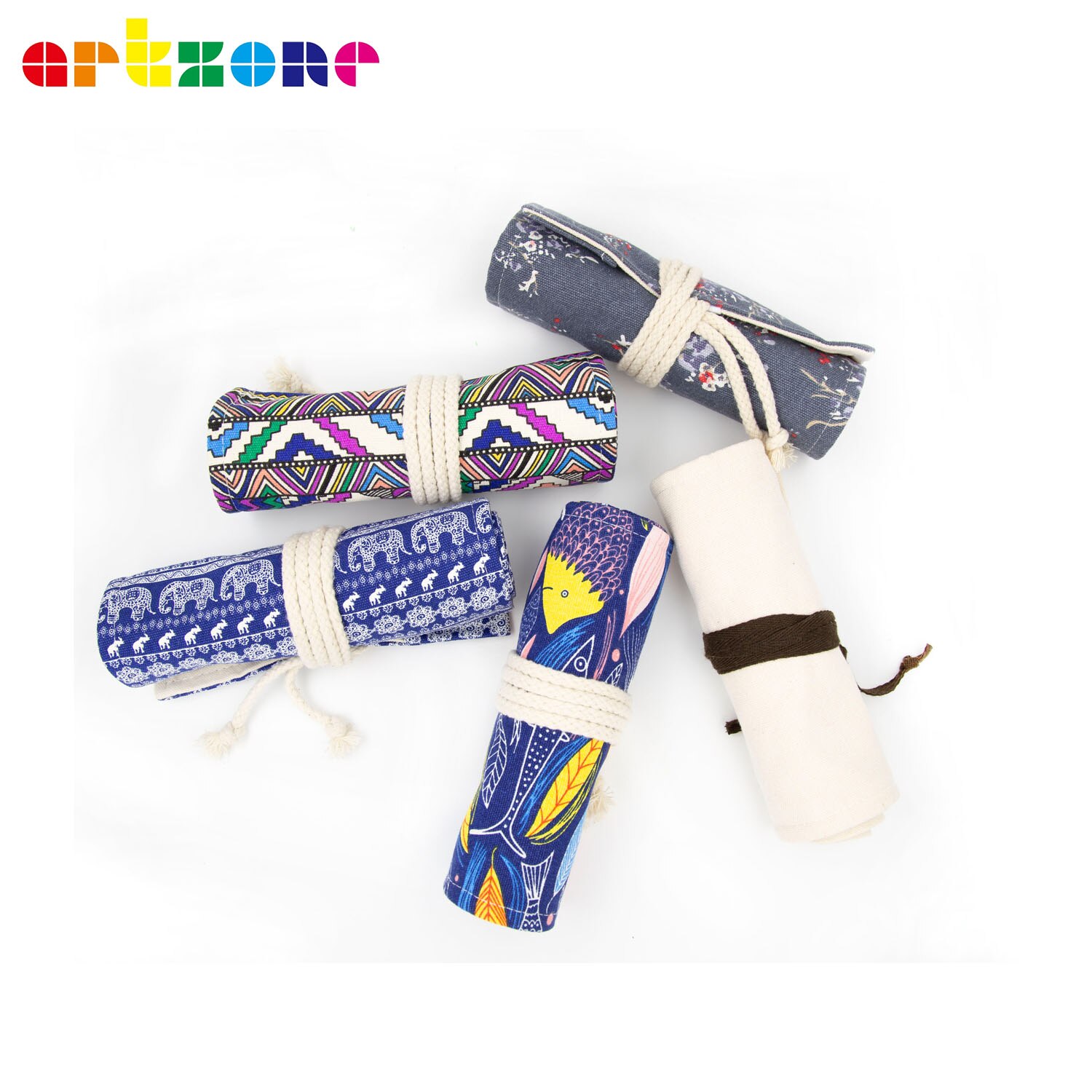 Pencil Case 48 Holes Canvas Wrap Roll Up Pencil Bag Pen Case Holder Storage Pouch Writing Supplies