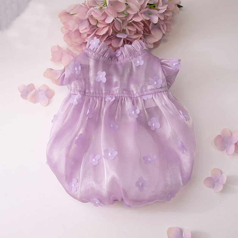 Ropa de primavera y verano para perros, falda tridimensional de hilo de flores, ropa para mascotas, ropa para gatos, Yorkshire, Chihuahua, cachorro: Morado / XL