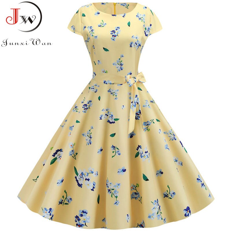 Vintage Kleid Damen Sommer Kurzarm Polka Dot Midi Casual Büro Partykleid 50er 60er Pin Up Rockabilly Kleider