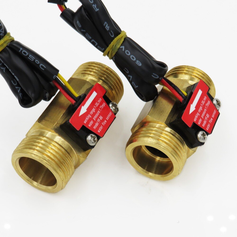 2PCS Hall Effect Water Flow Sensor Counter Indicator Flowmeter G3/4 DN20 Male Thread Brass 1-30L/min 50mm long