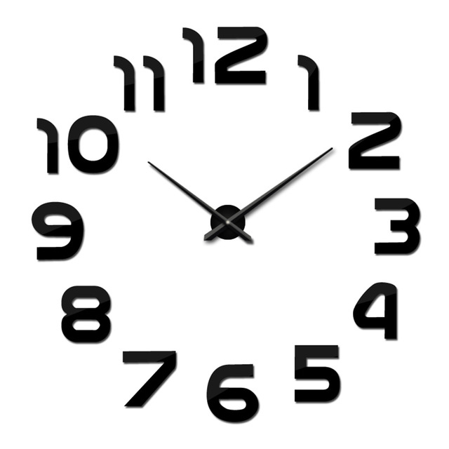 Reloj de puntero, relojes de cuarzo, relojes de , reloj de pared Real en 3d, pegatina de espejo apresurado, Diy, decoración para sala de estar, reloj de pared Digital: Black / 47INCH