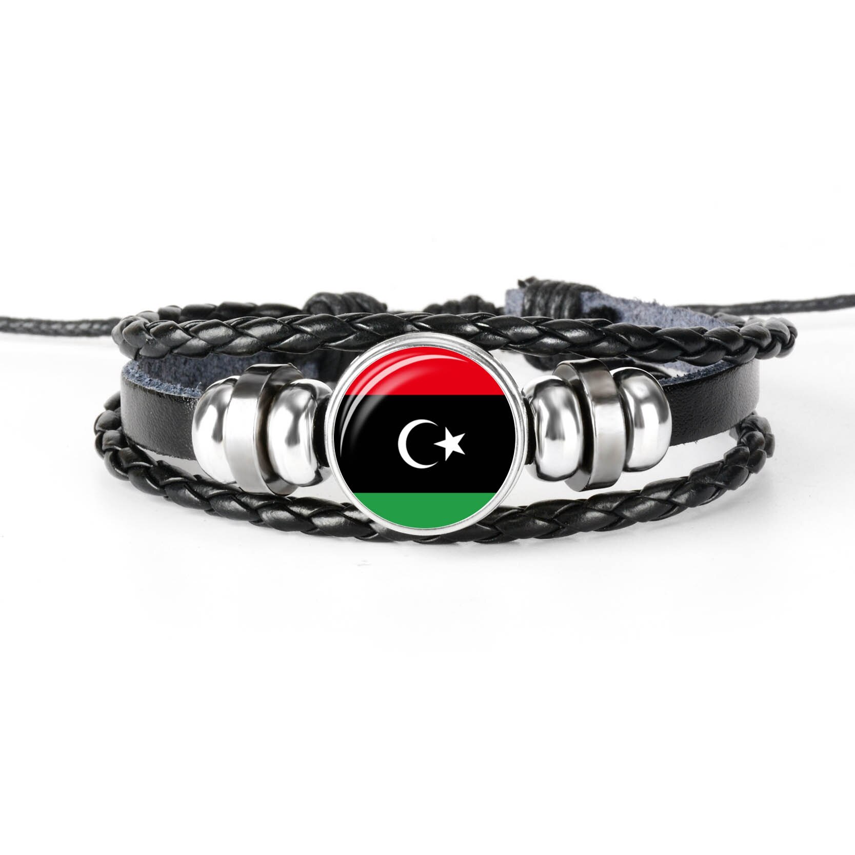 Pulsera de cuero hecha a mano para hombres y mujeres, brazalete con de la bandera de Rusia, con cabujones de cristal, de joyería,: LIBYAN