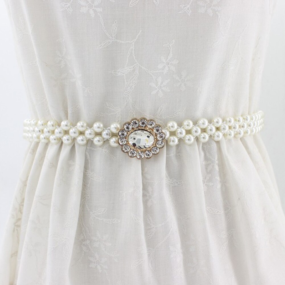 1PC Women Pearl Waist Belt Chain Rhinestone Elastic Pearl Dress Chain Belt Dress Decorative Belt Female Chain: 6