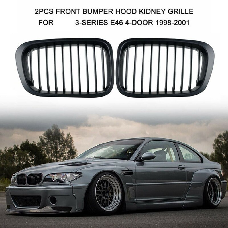 Parrilla negra mate para BMW Serie 3 1998-2001 E46 320I 325I 328I 330I sedán de 4 puertas