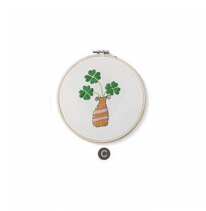 1 Juego de bordado de plantas verde con Marco, kit de costura Manual DIY para principiantes, Serie de punto de cruz, manualidades decoración de costura: C