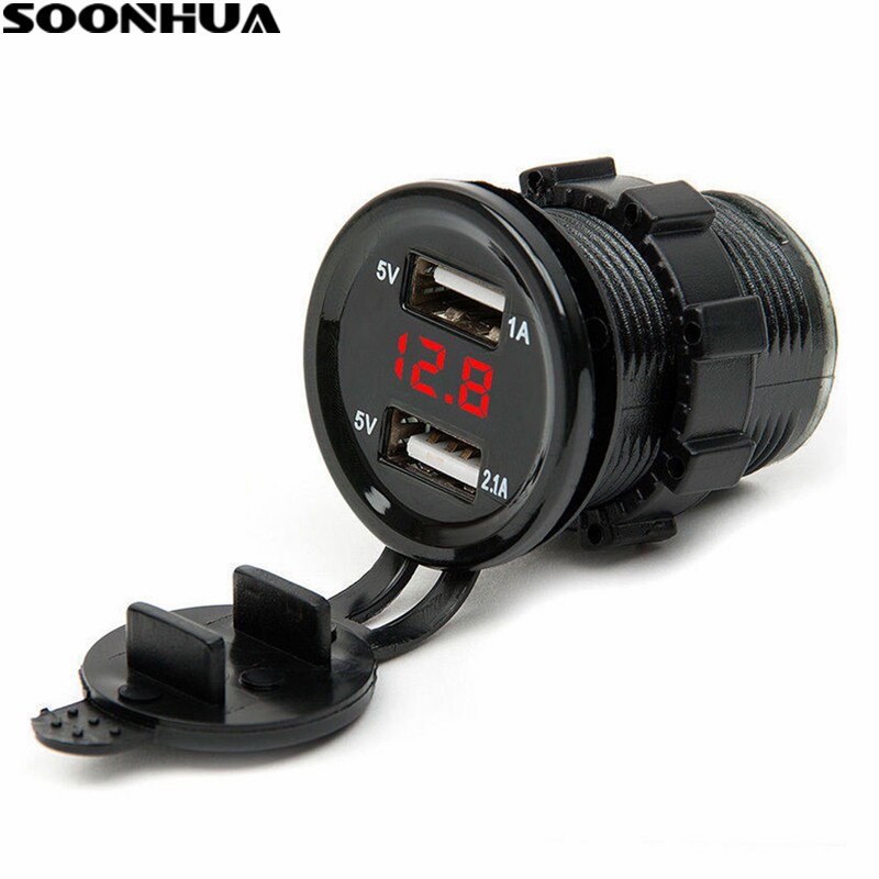 SOONHUA 12 V/24 Dual USB Port Auto Ladegerät Leichter Buchse Stecker LED Voltmeter Wasserdicht Für Handy Tablet GPS Mp3
