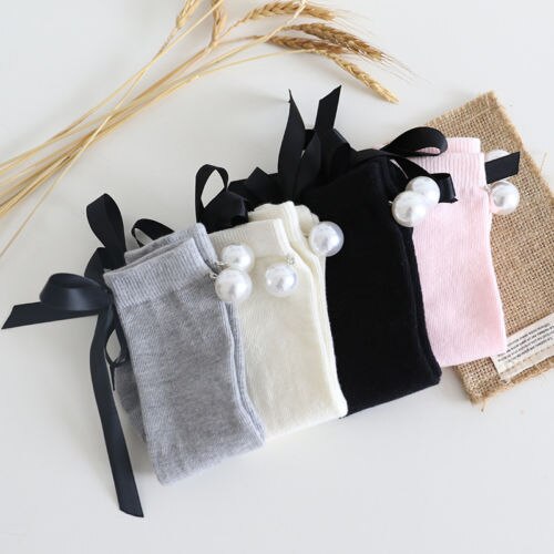 Baby Kid Girl Bowknot Pearl Stocking Solid Cotton Pantyhose Stockings Autumn Winter Princess Warm Tights 0-7Y