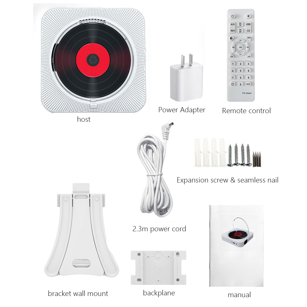 Wand Montiert CD Player Surround Sound FM Radio Bluetooth USB MP3 Disk Tragbare CD Musik Player Fernbedienung Stereo Lautsprecher