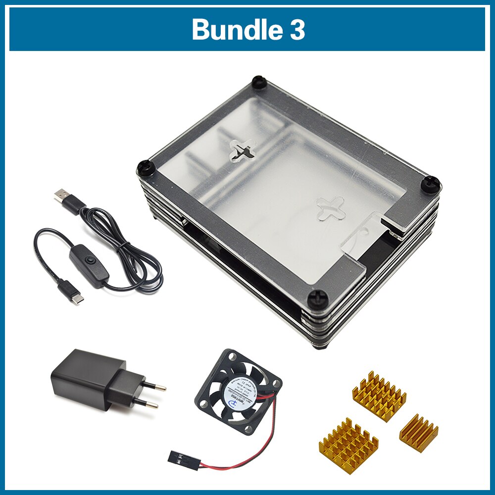 S ROBOT Raspberry Pi 4 case kit with heat sink & Cooling fan & type-c USB cable with On/Off Switch & Power Supply RPI107: Bundle3