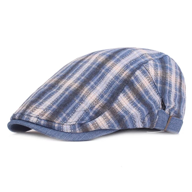 Plaid Beret Cap Men Women Spring Summer Cotton Golf Hat Outdoor Casquette Newsboy Caps Unisex Hip Hop Driver Hats: light blue
