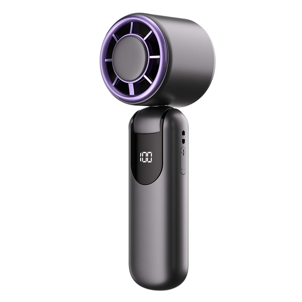 Mini ventilador de refrigeración portátil, ventilador de mano con pantalla LED y linterna, ventilador de refrigeración con batería recargable USB de 100 velocidades y 3000mAh: Gris oscuro